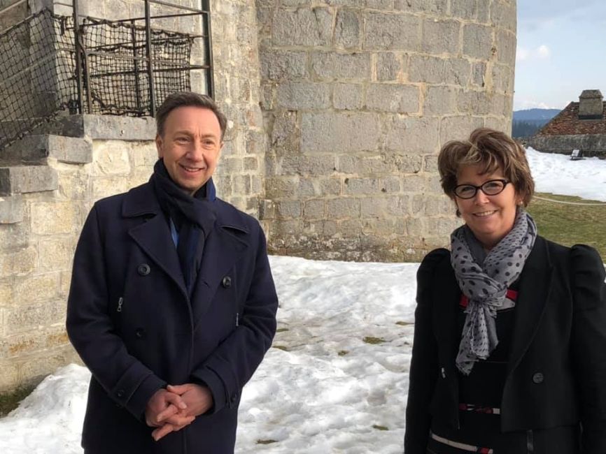 Enregistrement de l'émission "Secrets d'Histoire " au château de Joux. Mars 2021